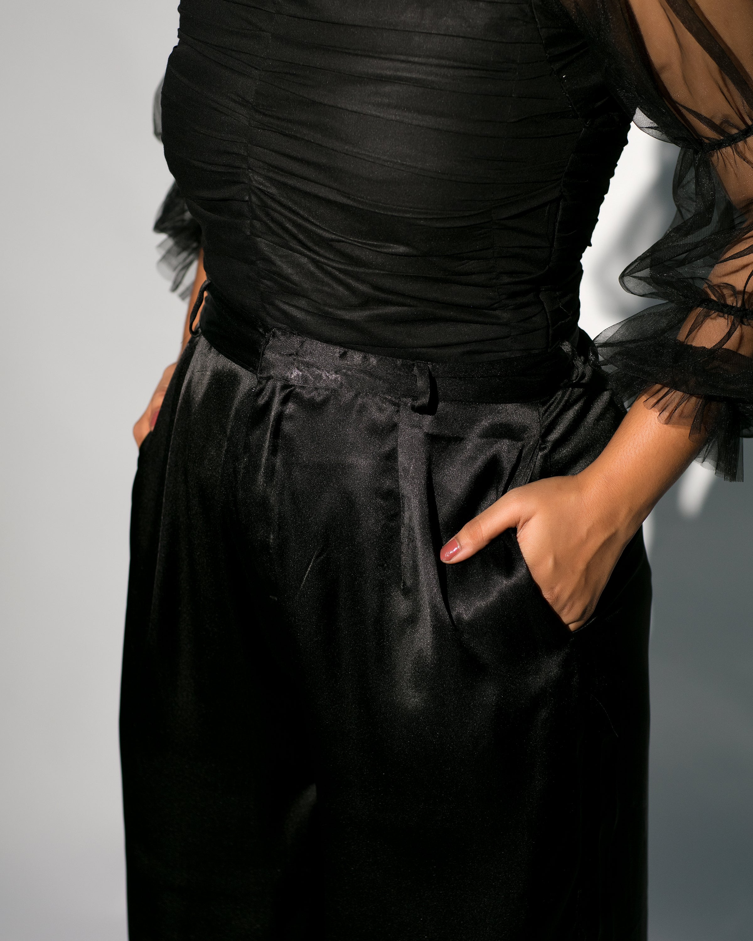 Plus Size Black Contrast Satin Wide Leg Trousers  Yours Clothing